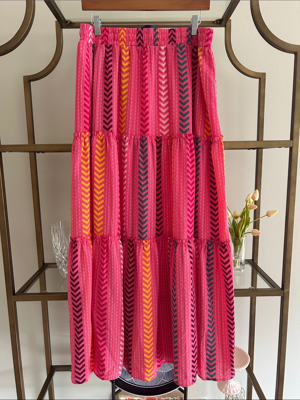 Bright Pink Chevron Tiered Maxi Skirt - Picture 2 of 5